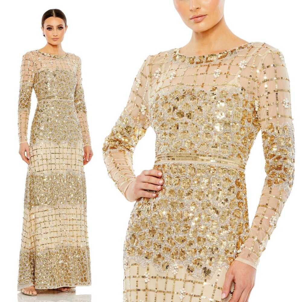 MAC DUGGAL | Embellished Illusion High Neck Long Sleeve Gown #10951